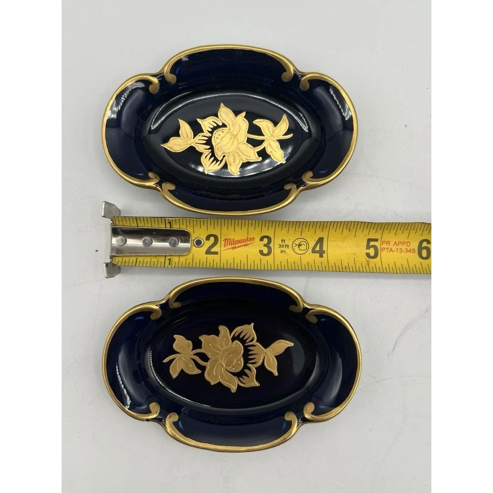 2 vintage jlmenau graf‎ von henneberg Cobalt Blue Gold Porcelain Dish's